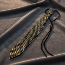Load image into Gallery viewer, Choker Boss Lady Black Mesh Bling Tie Necklace

