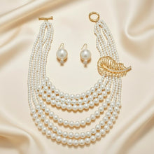 Load image into Gallery viewer, Cream Pearl Detachable Feather Brooch Necklace
