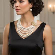 Load image into Gallery viewer, Cream Pearl Detachable Feather Brooch Necklace
