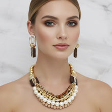 Load image into Gallery viewer, Wood Bead Natural and Glam Multi Layer Necklace
