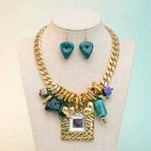 Load image into Gallery viewer, Square Pendant Gold DC Chain Turquoise Necklace
