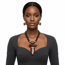 Load image into Gallery viewer, Caramel Brown Marbled Horn Pendant Cord Necklace
