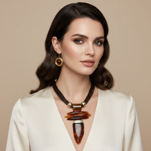 Load image into Gallery viewer, Caramel Brown Marbled Horn Pendant Cord Necklace
