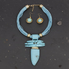 Load image into Gallery viewer, Turquoise Marbled Horn Pendant Multi Cord Necklace
