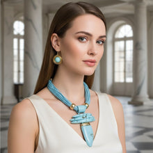 Load image into Gallery viewer, Turquoise Marbled Horn Pendant Multi Cord Necklace
