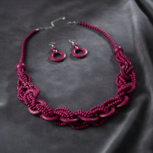 Load image into Gallery viewer, Long Fuchsia Wood Bead Earthy Energy Necklace
