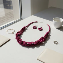 Load image into Gallery viewer, Long Fuchsia Wood Bead Earthy Energy Necklace
