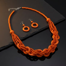 Load image into Gallery viewer, Long Orange Wood Bead Earthy Energy Necklace
