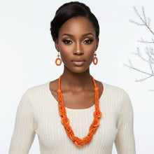 Load image into Gallery viewer, Long Orange Wood Bead Earthy Energy Necklace

