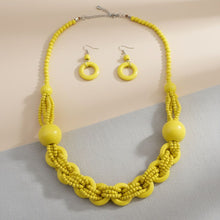 Load image into Gallery viewer, Long Yellow Wood Bead Earthy Energy Necklace
