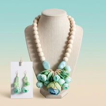 Load image into Gallery viewer, Mint Green Floral Garden Statement Bib Necklace
