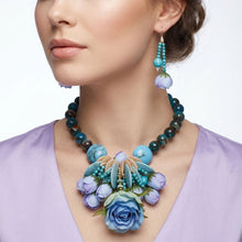 Load image into Gallery viewer, Turquoise Floral Garden Statement Bib Necklace
