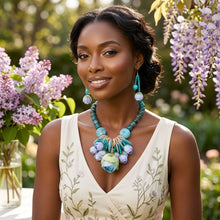 Load image into Gallery viewer, Turquoise Floral Garden Statement Bib Necklace
