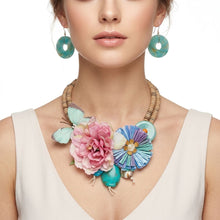 Load image into Gallery viewer, Seaside Hues Butterfly Garden Bead Bib Necklace
