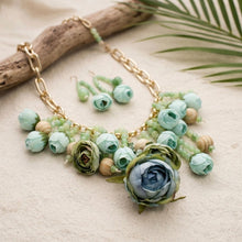 Load image into Gallery viewer, Green Floral Garden Fringe Statement Necklace
