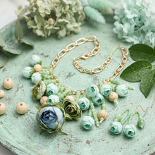 Load image into Gallery viewer, Green Floral Garden Fringe Statement Necklace
