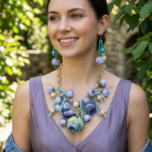 Load image into Gallery viewer, Turquoise Floral Garden Fringe Statement Necklace
