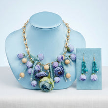 Load image into Gallery viewer, Turquoise Floral Garden Fringe Statement Necklace
