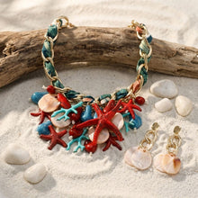 Load image into Gallery viewer, Red Coral and Starfish Bib Seaside Gold Necklace
