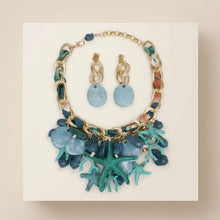 Load image into Gallery viewer, Turquoise Coral Starfish Bib Seaside Gold Necklace
