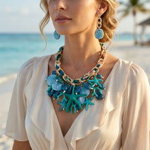 Load image into Gallery viewer, Turquoise Coral Starfish Bib Seaside Gold Necklace
