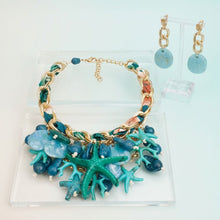 Load image into Gallery viewer, Turquoise Coral Starfish Bib Seaside Gold Necklace

