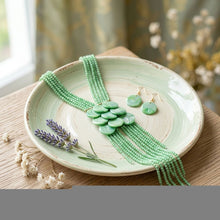 Load image into Gallery viewer, Marbled Green Bead Multi Strand Tassel Necklace
