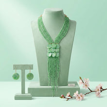 Load image into Gallery viewer, Marbled Green Bead Multi Strand Tassel Necklace
