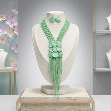 Load image into Gallery viewer, Marbled Green Bead Multi Strand Tassel Necklace
