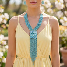 Load image into Gallery viewer, Marble Turquoise Bead Multi Strand Tassel Necklace
