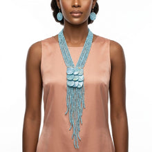 Load image into Gallery viewer, Marble Turquoise Bead Multi Strand Tassel Necklace
