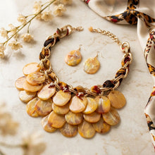 Load image into Gallery viewer, Marble Mustard Disc Bib Fabric Woven Chain Necklace
