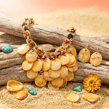 Load image into Gallery viewer, Marble Mustard Disc Bib Fabric Woven Chain Necklace
