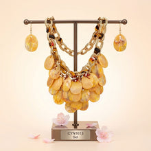 Load image into Gallery viewer, Marble Mustard Disc Bib Fabric Woven Chain Necklace
