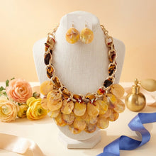 Load image into Gallery viewer, Marble Mustard Disc Bib Fabric Woven Chain Necklace

