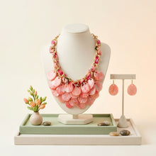 Load image into Gallery viewer, Marbled Pink Disc Bib Fabric Woven Chain Necklace
