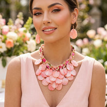 Load image into Gallery viewer, Marbled Pink Disc Bib Fabric Woven Chain Necklace
