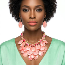 Load image into Gallery viewer, Marbled Pink Disc Bib Fabric Woven Chain Necklace
