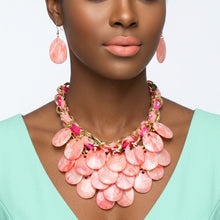 Load image into Gallery viewer, Marbled Pink Disc Bib Fabric Woven Chain Necklace
