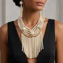 Load image into Gallery viewer, Waterfall Fringe Cream Pearl Bib Necklace

