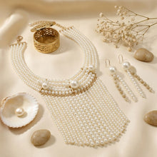 Load image into Gallery viewer, Waterfall Fringe Cream Pearl Bib Necklace
