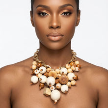 Load image into Gallery viewer, Natural Wood Chunky Geometric Bead Bib Necklace
