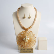 Load image into Gallery viewer, Gold Mesh Large Flower Wire Pendant Necklace
