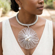 Load image into Gallery viewer, Silver Mesh Large Flower Wire Pendant Necklace
