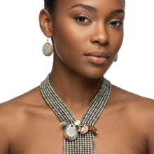 Load image into Gallery viewer, Marbled Gray and Stone Bead Tassel Y Necklace

