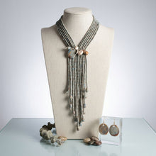 Load image into Gallery viewer, Marbled Gray and Stone Bead Tassel Y Necklace
