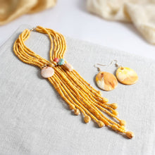 Load image into Gallery viewer, Marbled Mustard and Stone Bead Tassel Y Necklace
