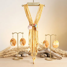 Load image into Gallery viewer, Marbled Mustard and Stone Bead Tassel Y Necklace

