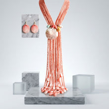 Load image into Gallery viewer, Marbled Pink and Stone Bead Tassel Y Necklace
