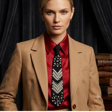 Load image into Gallery viewer, Chevron Pearl Studded Black Necktie Necklace

